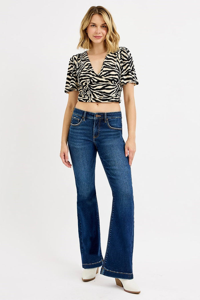 Dark Tummy Control Mid Rise Flare Basic Jeans