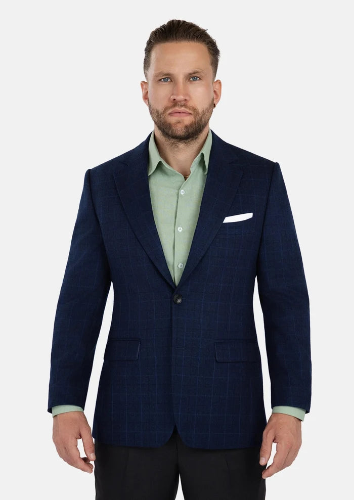 Astor Deep Blue Flannel Windowpane Jacket - SARTORO
