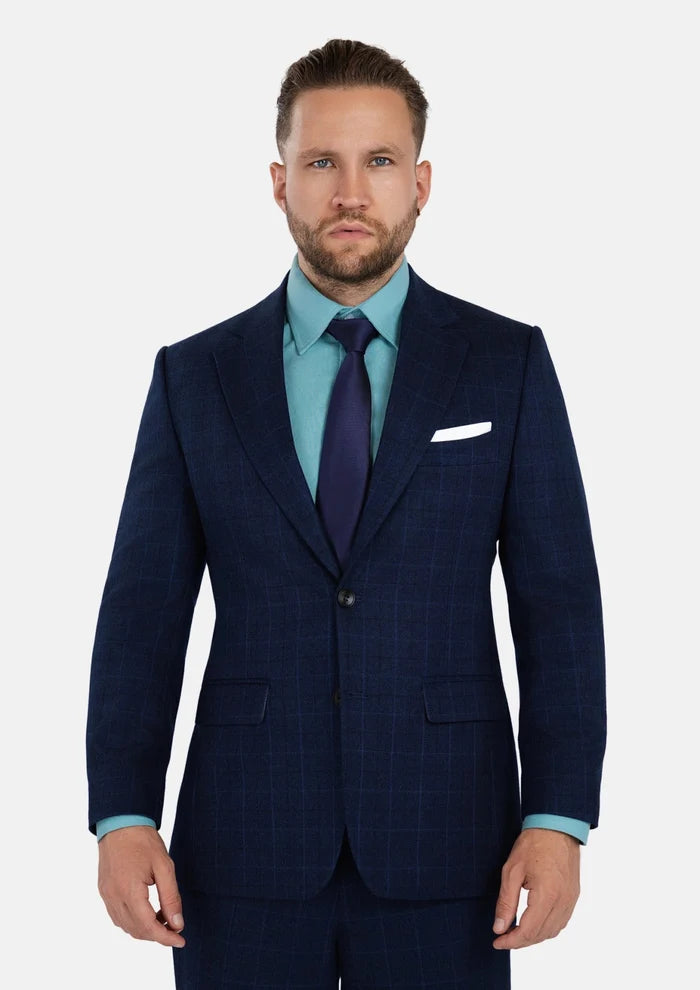 Astor Deep Blue Flannel Windowpane Suit - SARTORO