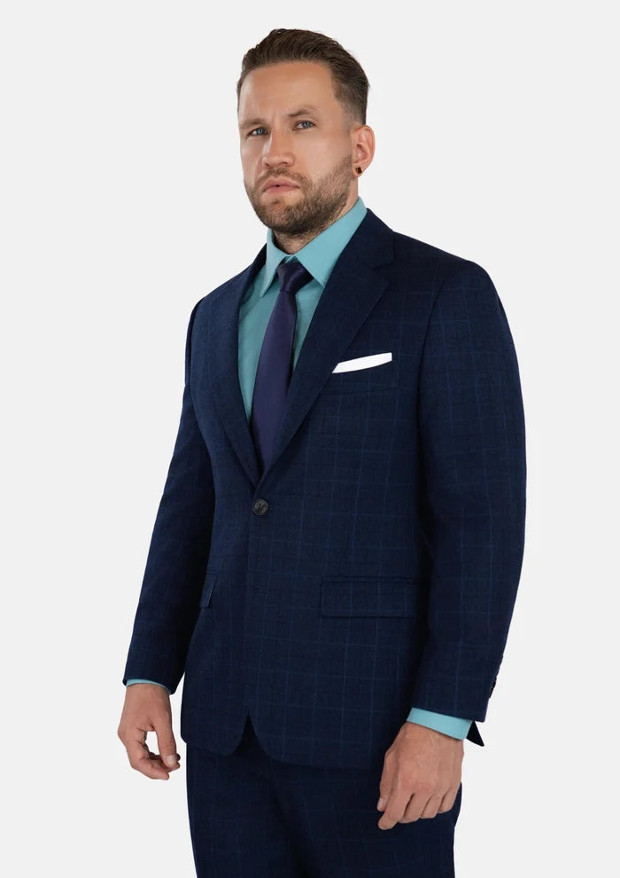Astor Deep Blue Flannel Windowpane Suit - SARTORO