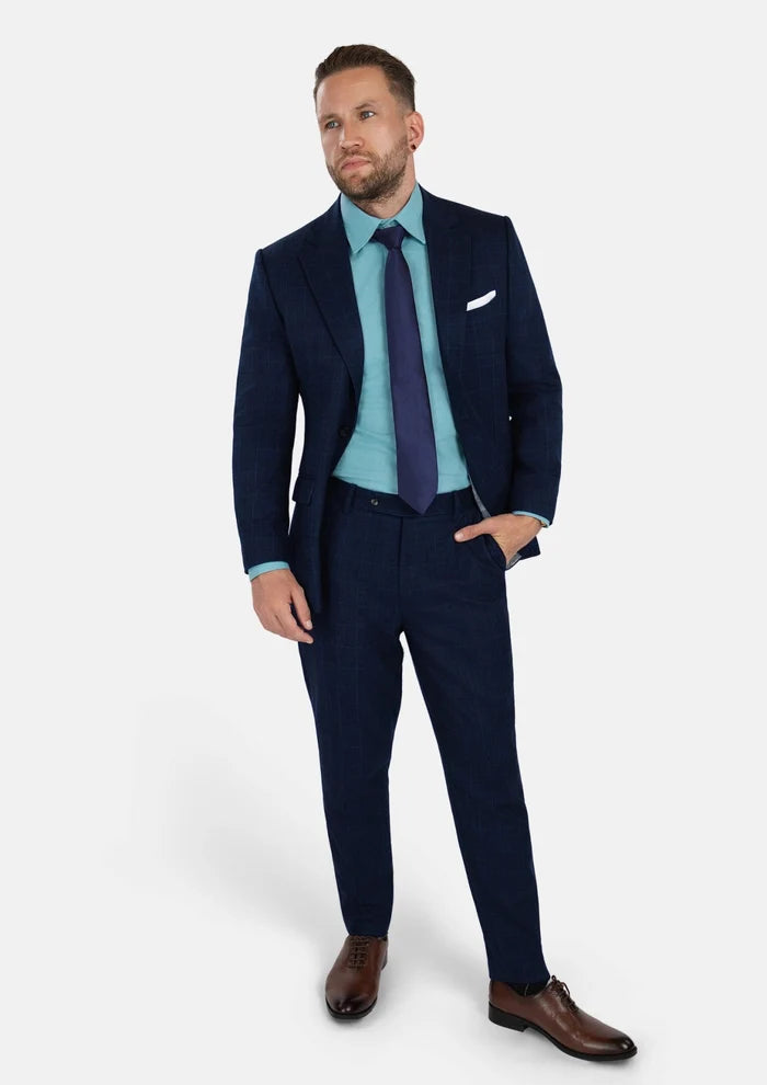 Astor Deep Blue Flannel Windowpane Suit - SARTORO