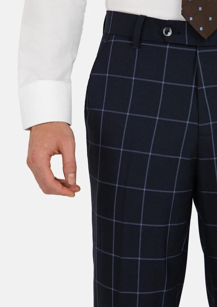 Deep Navy Windowpane Pants - SARTORO