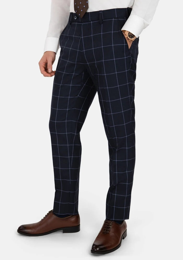 Deep Navy Windowpane Pants - SARTORO