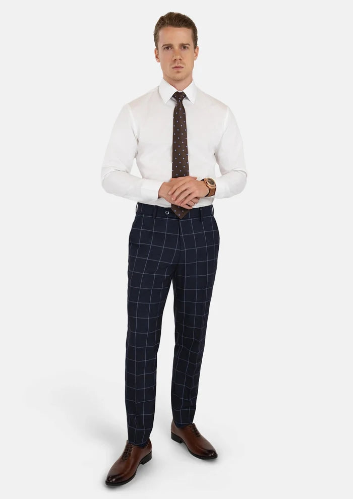 Deep Navy Windowpane Pants - SARTORO