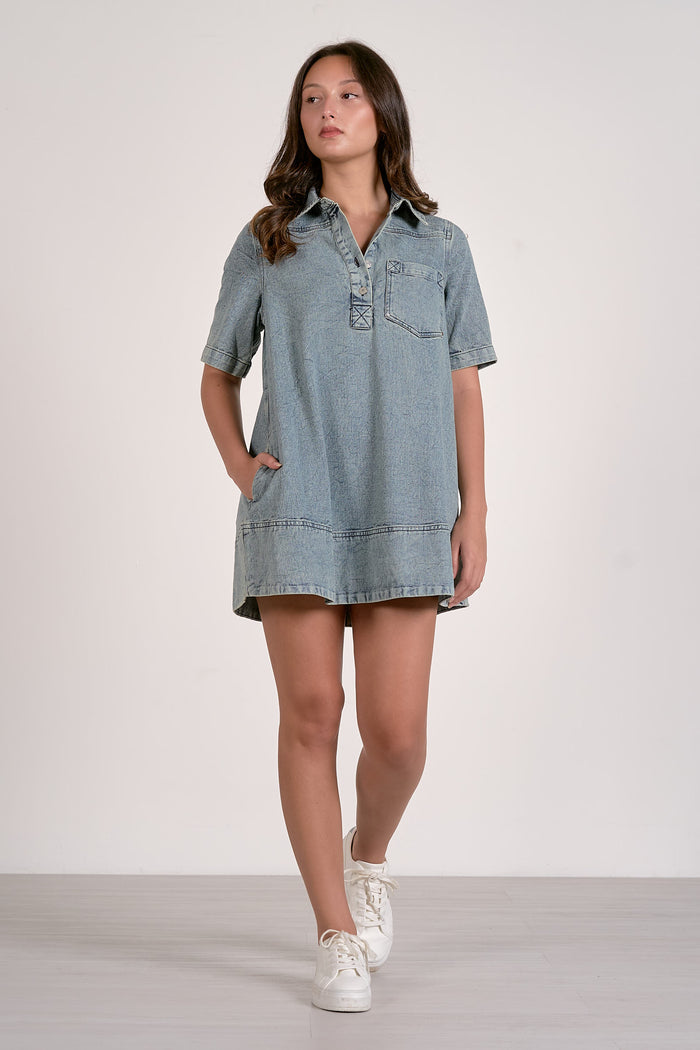 Denim Wash Collared Dress