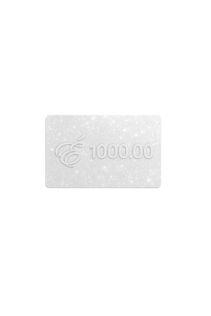$1000 Éclectique Designer Gift Card in a stylish glitter design for perfect gifting opportunities.