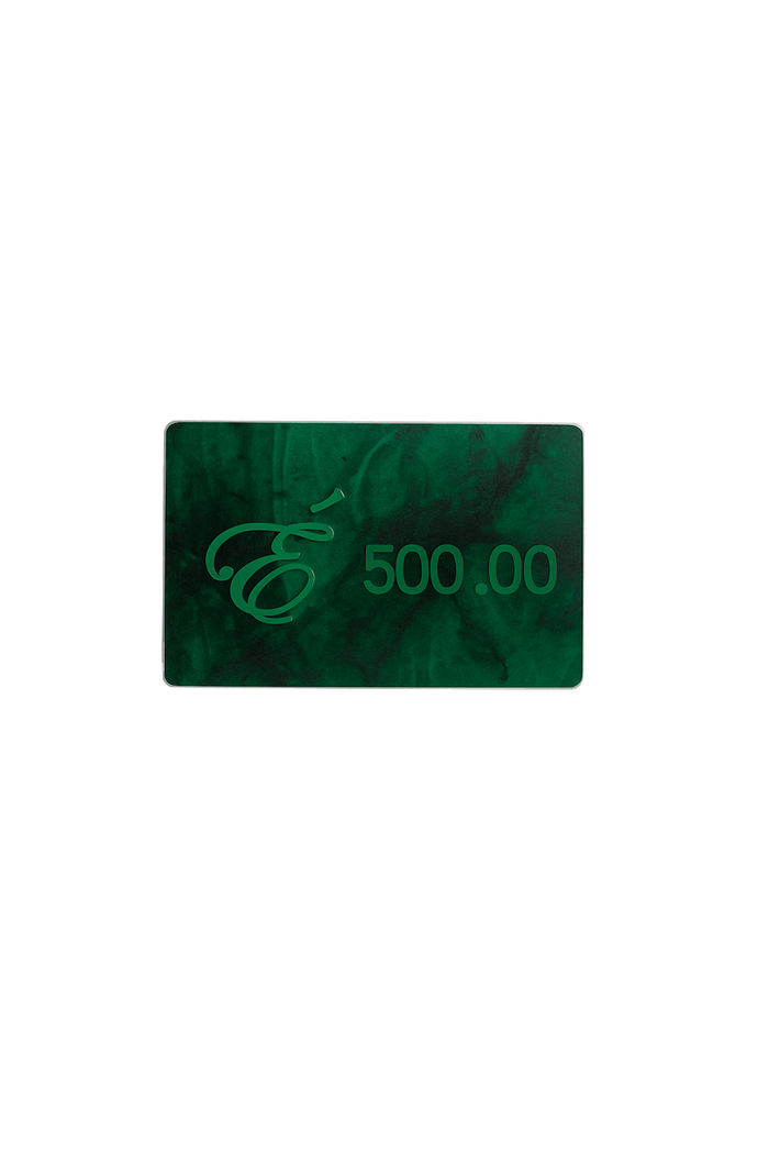Éclectique $500 Designer gift card showcasing elegant green design and luxury branding.