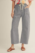 Drawstring Stripe Barrel Pants | 2 Colors Available