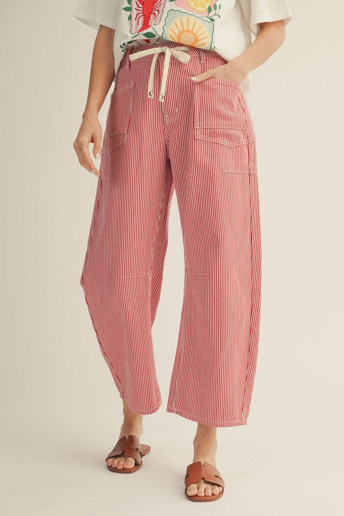Drawstring Stripe Barrel Pants | 2 Colors Available