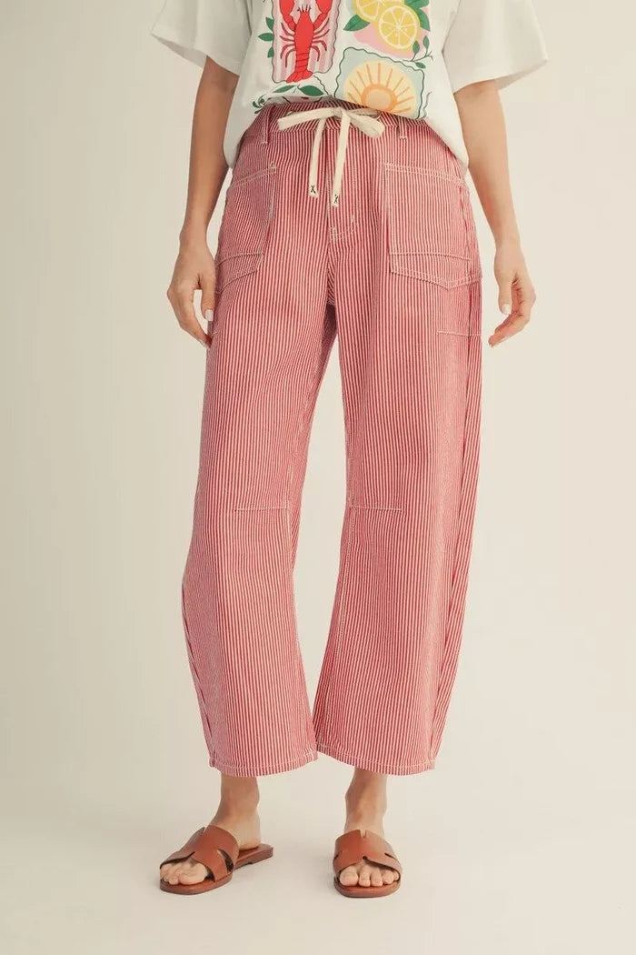 Drawstring Stripe Barrel Pants | 2 Colors Available