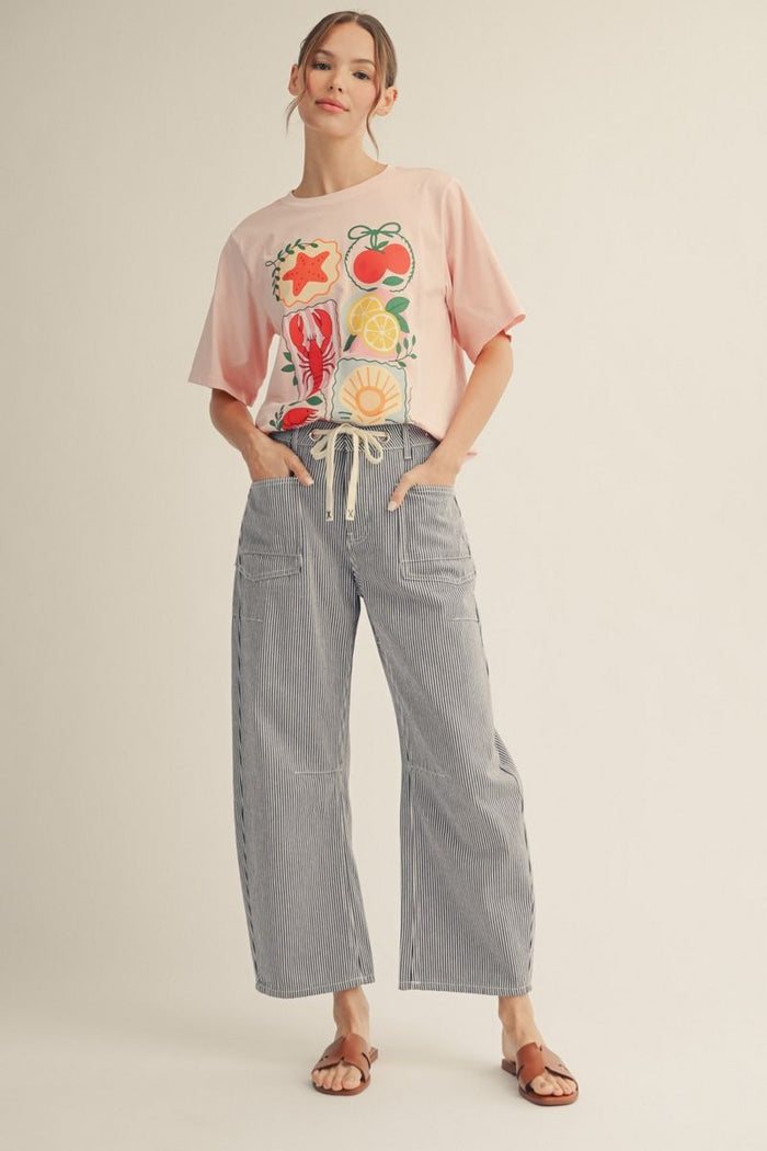 Drawstring Stripe Barrel Pants | 2 Colors Available