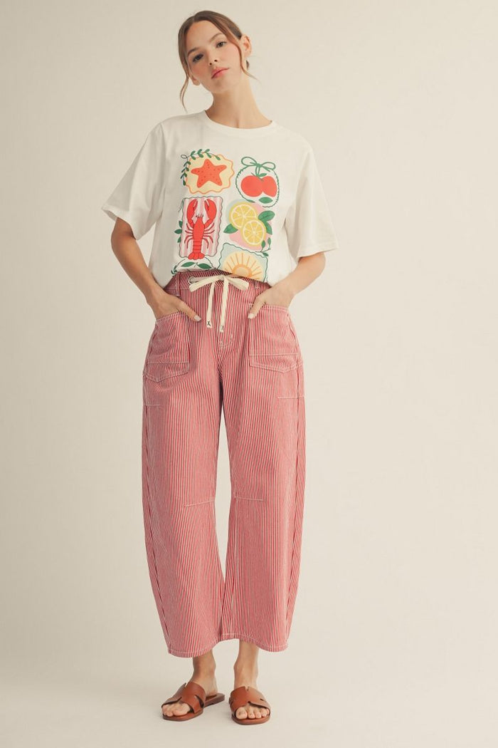 Drawstring Stripe Barrel Pants | 2 Colors Available
