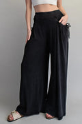 Drawstring Tie Pocket Wide Leg Ribbed Knit Pants