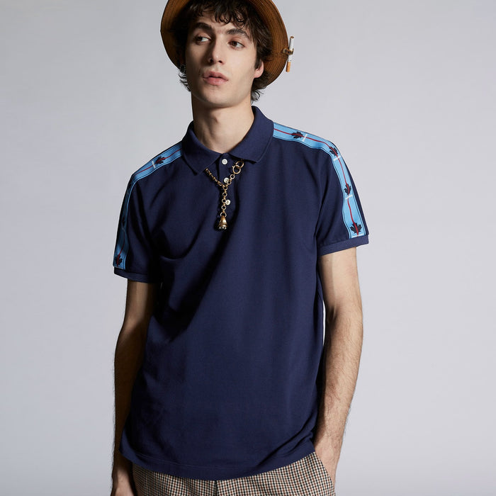 DSQUARED2 - Leaf Tape Polo Shirt in Navy - Nigel Clare