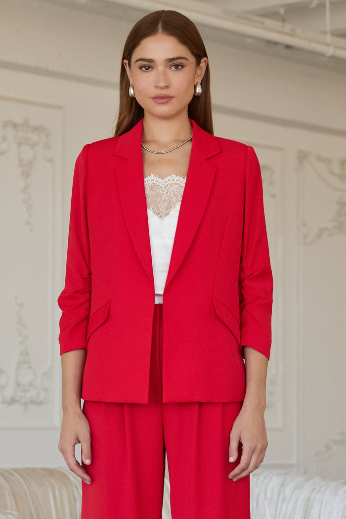 Eco-Friendly Recycled Poly Shirred Sleeve Blazer