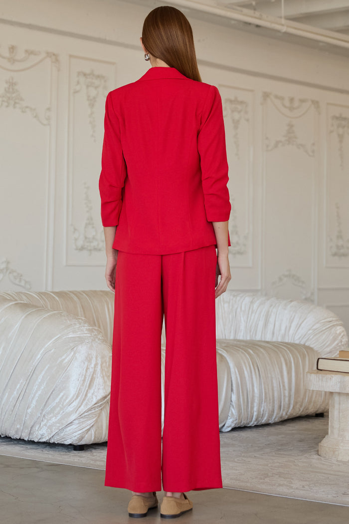 Eco-Friendly Recycled Poly Shirred Sleeve Blazer