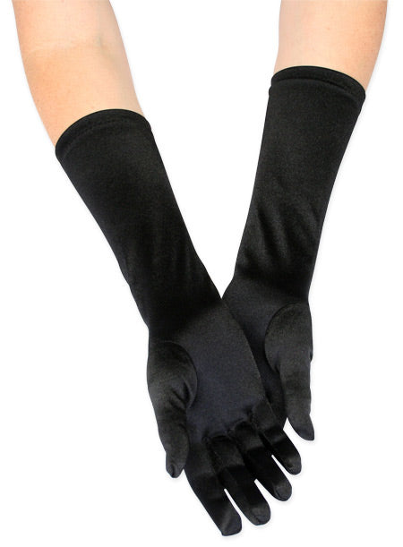 Elbow Length Satin Gloves - Black