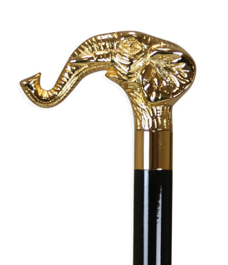 Elephant Handle Cane - Gold Tone