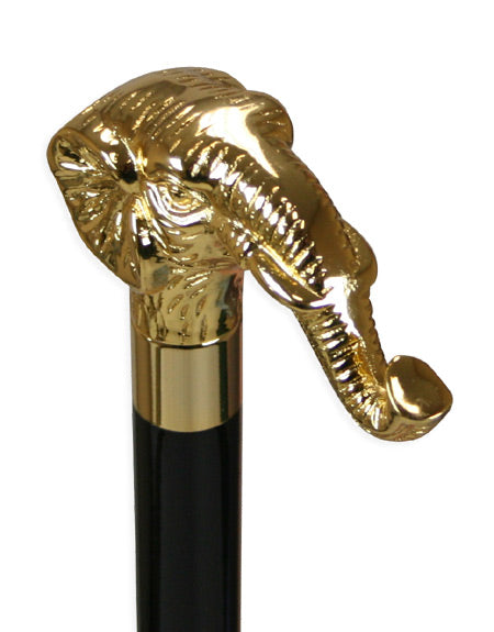 Elephant Handle Cane - Gold Tone