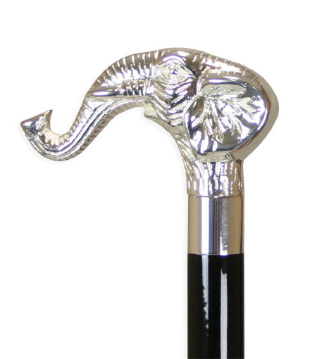 Elephant Handle Cane - Silver Tone