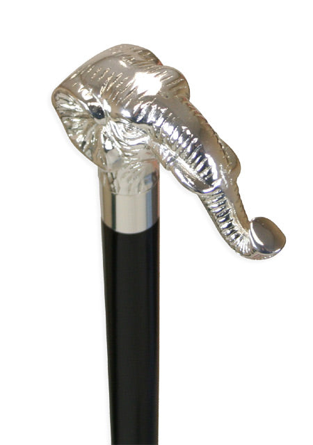 Elephant Handle Cane - Silver Tone