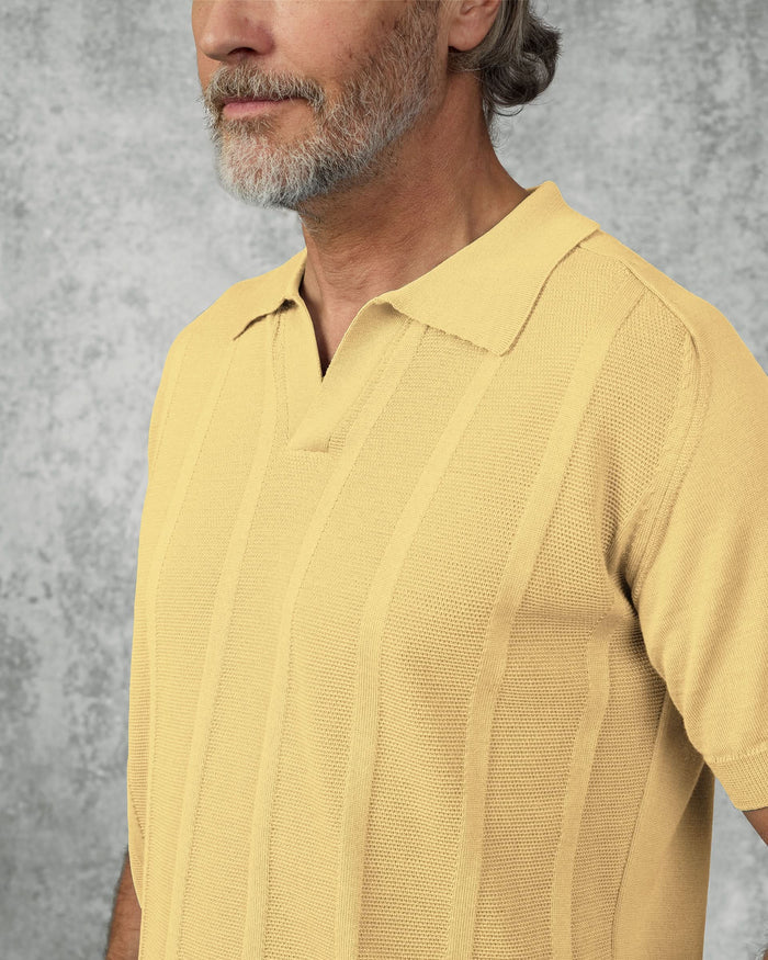 Elliott Merino Wool Silk & Cashmere Knit Polo Yellow