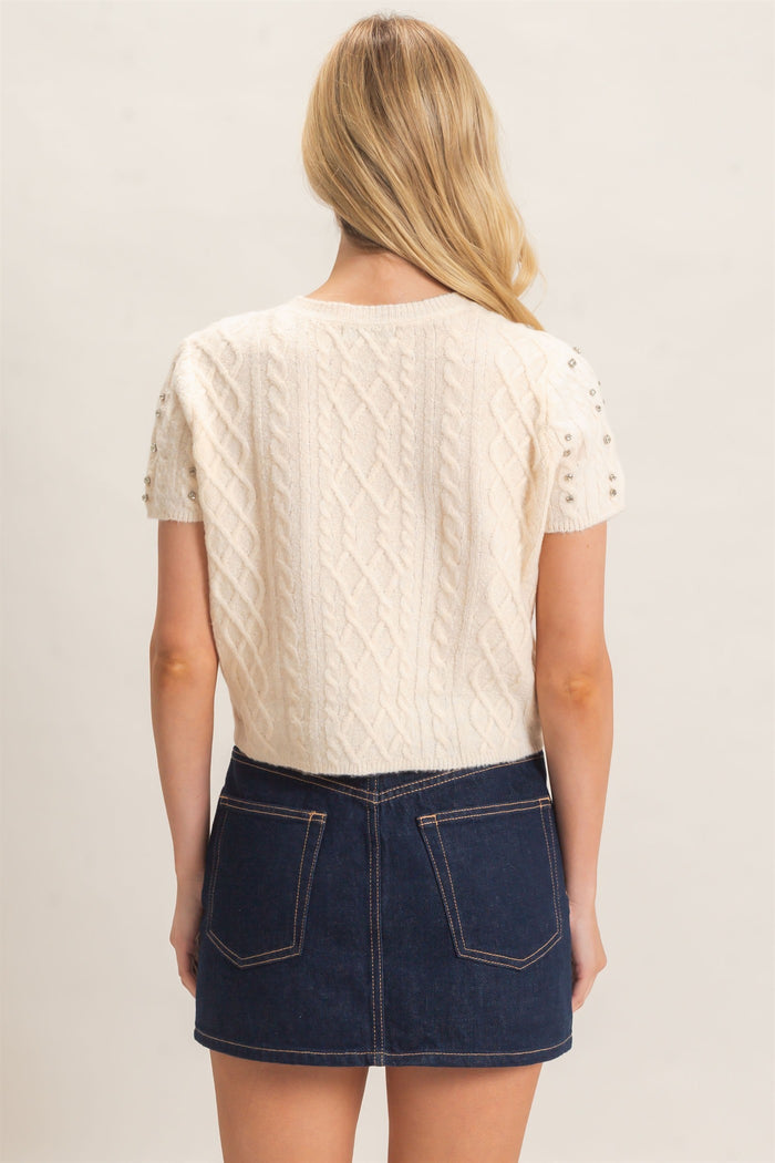 Embellished Cable Knit Sweater