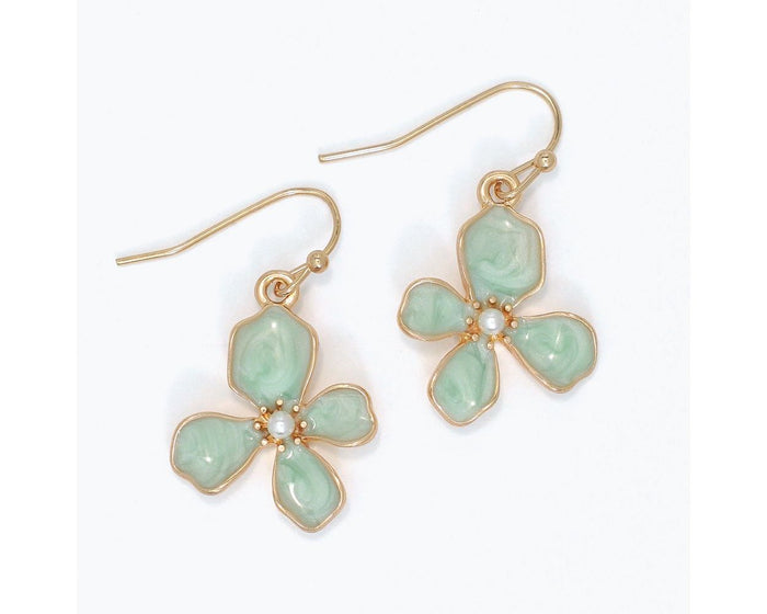 Enamel Flowers with Pearls Earrings