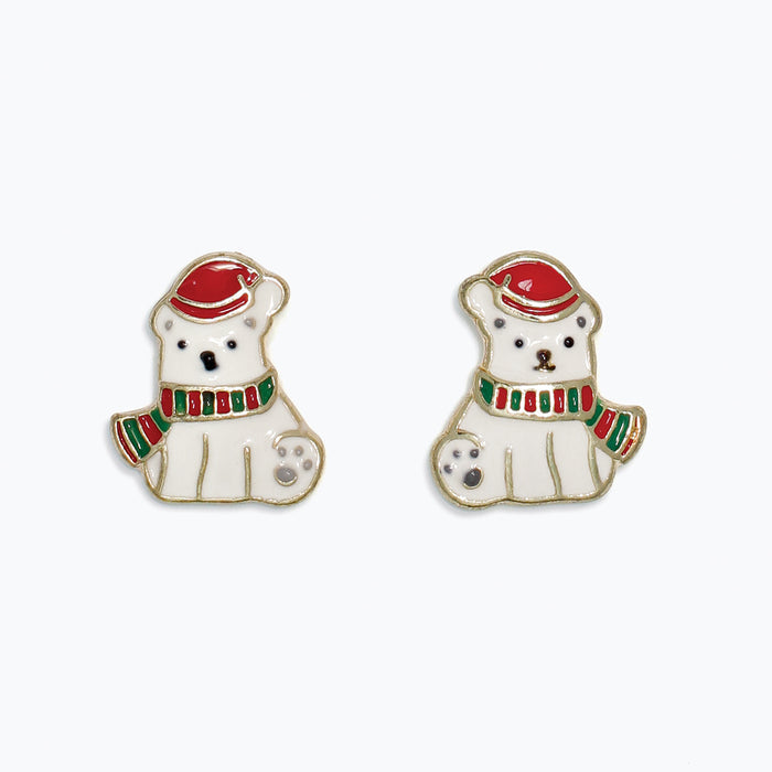 Enameled Polar Bear Earrings