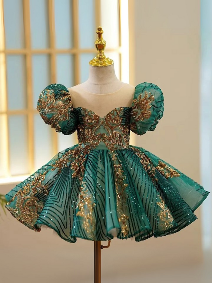 Enchanting Sequin Puff Sleeve Special Occasion Dress Mia Belle Girls