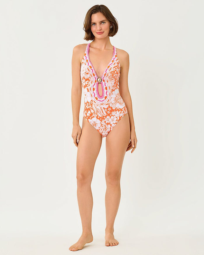 Lilly Pulitzer - Ester One Piece Swimsuit - Sunset Orange Budding Romance