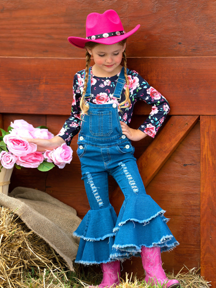 Little Girls Fall Outfits | Flared Denim Overall Set | Girls Boutique