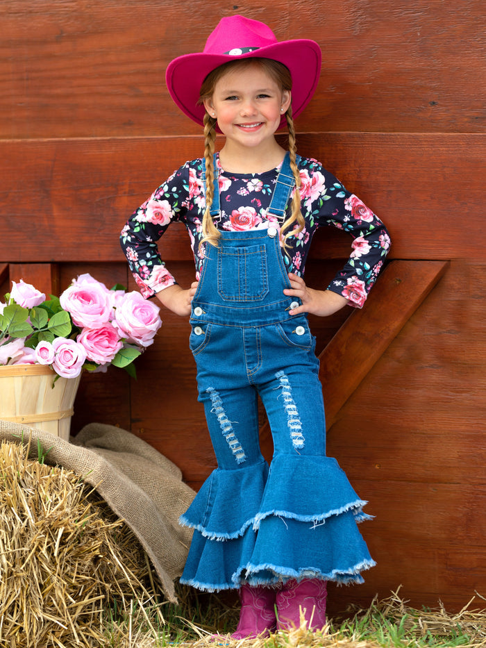 Little Girls Fall Outfits | Flared Denim Overall Set | Girls Boutique