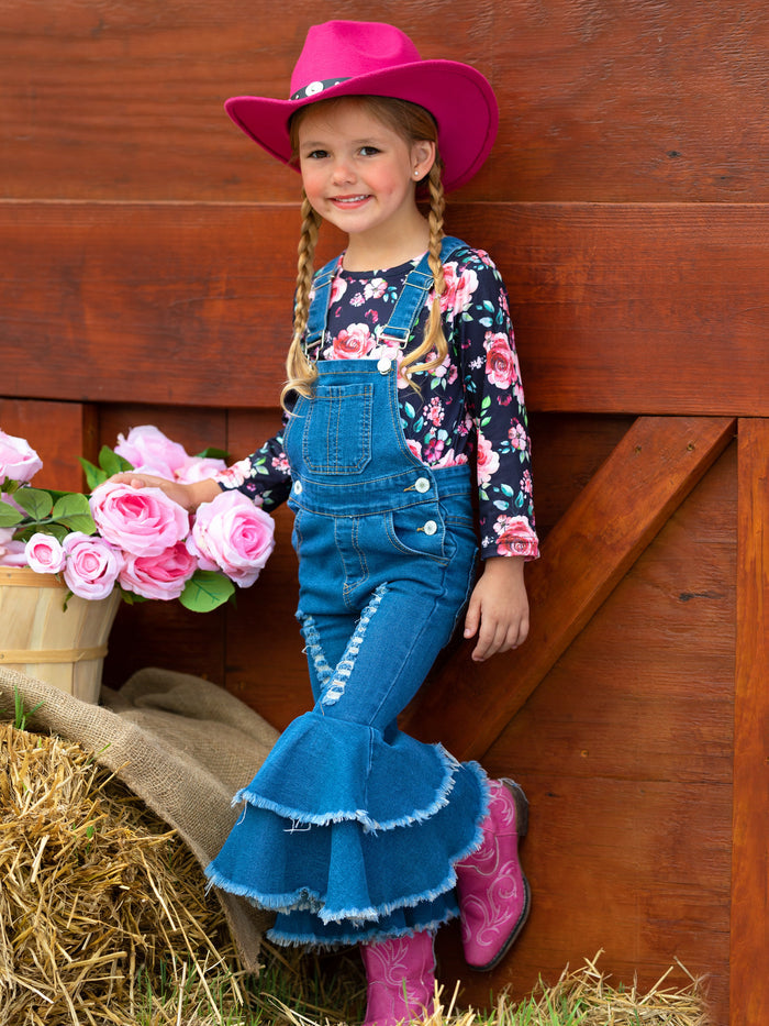 Little Girls Fall Outfits | Flared Denim Overall Set | Girls Boutique