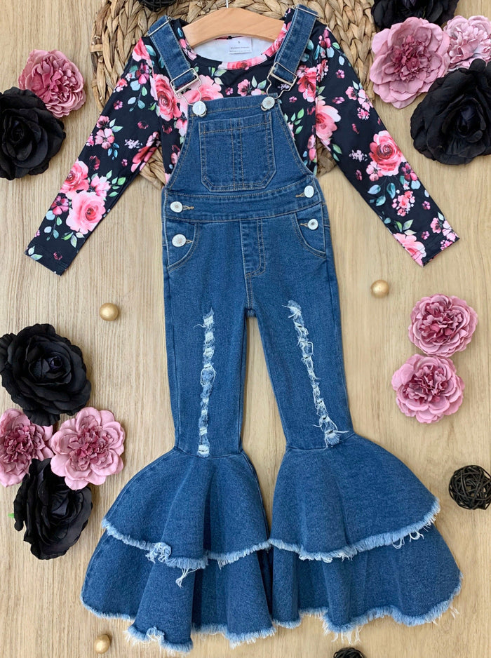 Little Girls Fall Outfits | Flared Denim Overall Set | Girls Boutique
