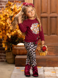 Fall Vibes Knot Hem Pullover & Leopard Legging Set - Mia Belle Girls
