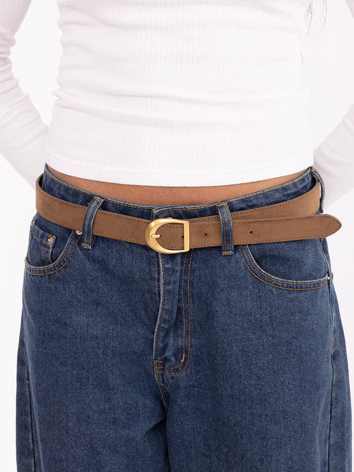 Faux Suede Belt with Antique Buckle