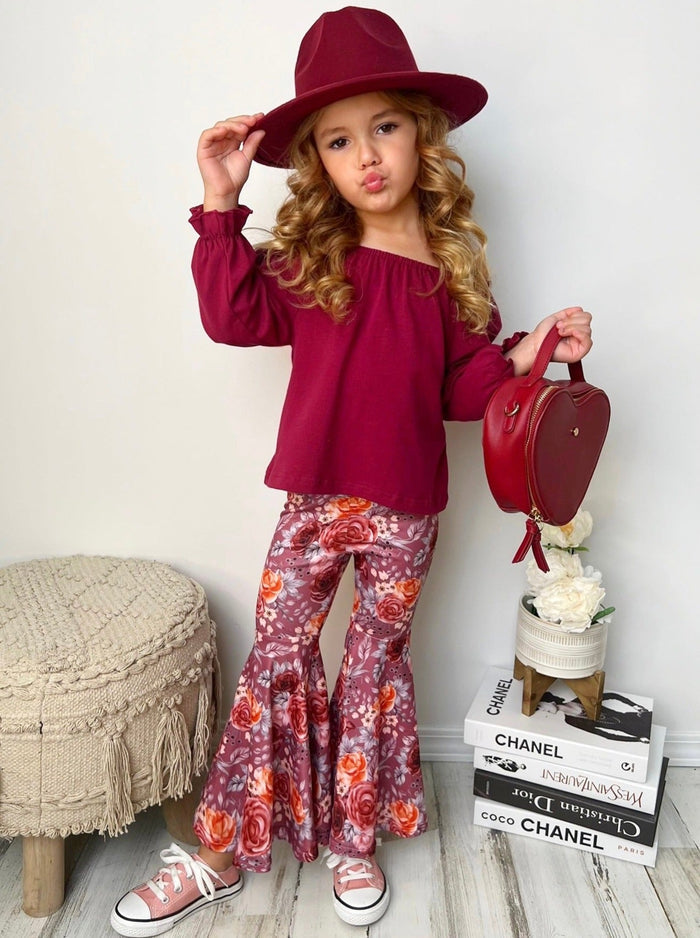 Little Girls Fall Outfits | Floral Bell Bottom Set | Girls Boutique