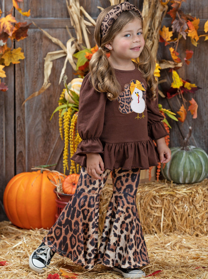 Kids Thanksgiving Outfits | Turkey Tunic Leopard Print Legging Set