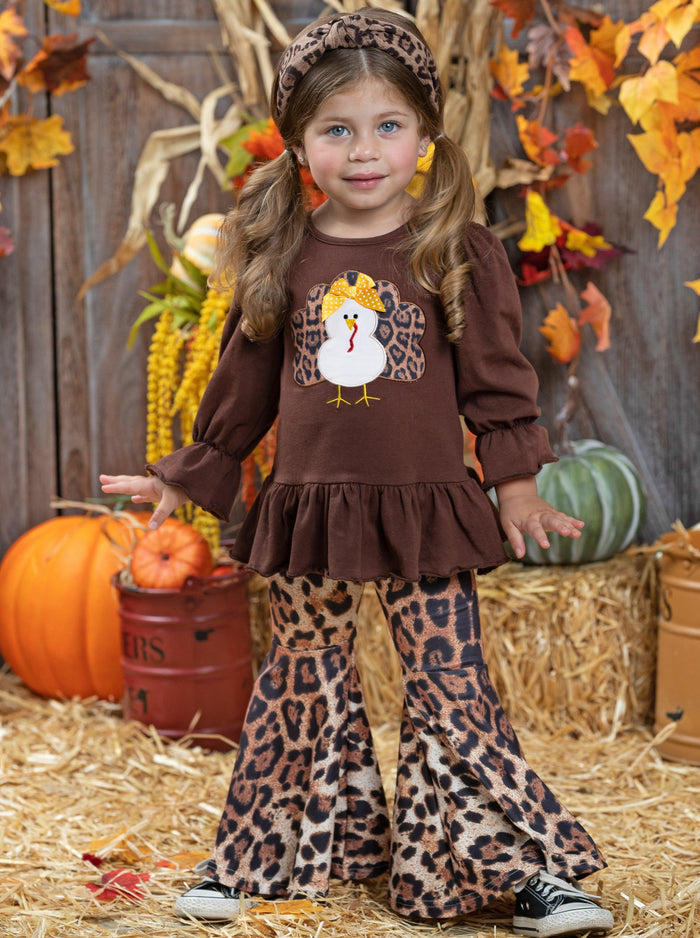Kids Thanksgiving Outfits | Turkey Tunic Leopard Print Legging Set