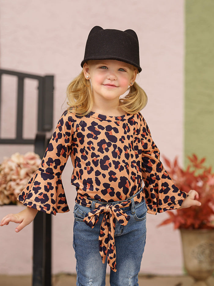Girls Fall Fierce Leopard Top & Jeans Set - Mia Belle Girls