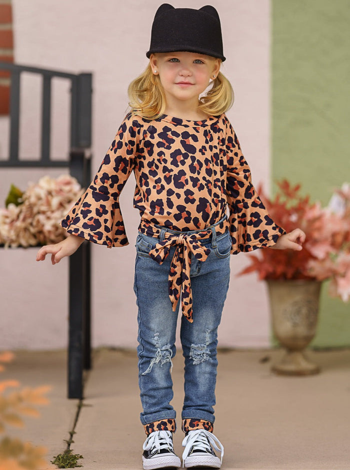 Girls Fall Fierce Leopard Top & Jeans Set - Mia Belle Girls