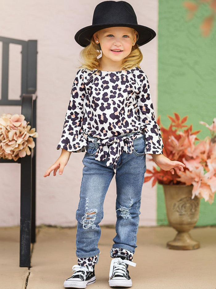 Girls Fall Fierce Leopard Top & Jeans Set - Mia Belle Girls