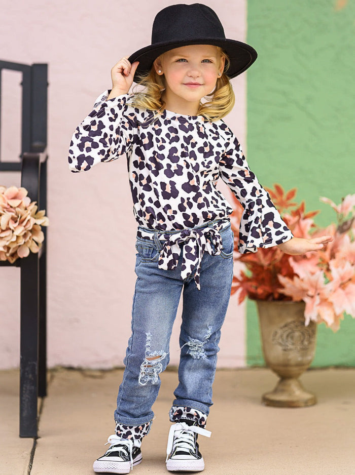 Girls Fall Fierce Leopard Top & Jeans Set - Mia Belle Girls