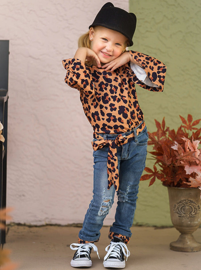Girls Fall Fierce Leopard Top & Jeans Set - Mia Belle Girls