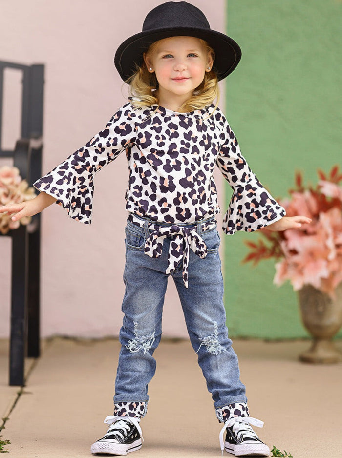 Girls Fall Fierce Leopard Top & Jeans Set - Mia Belle Girls