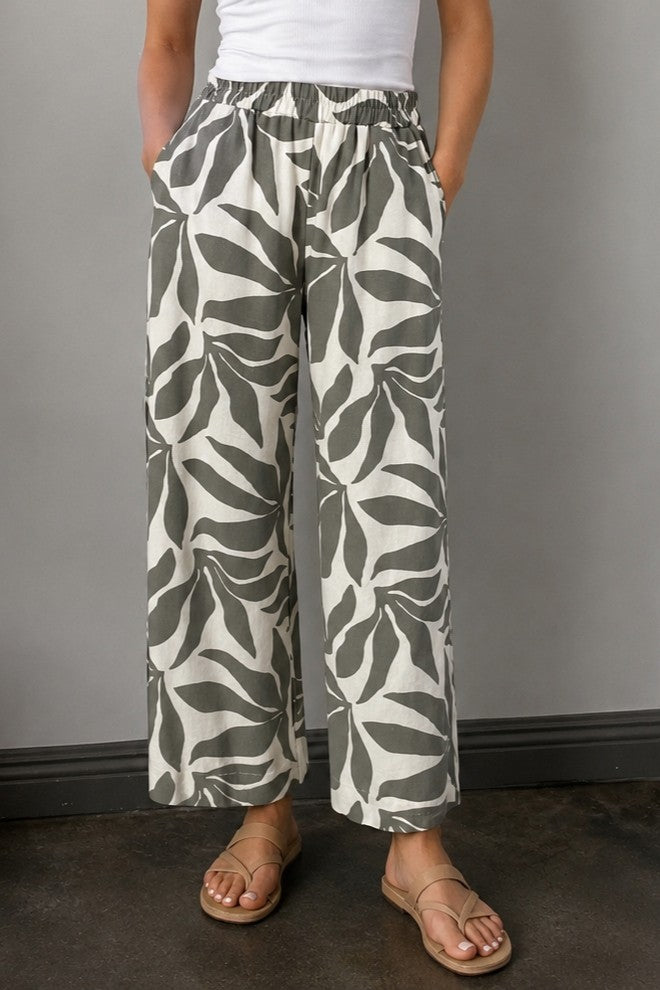Floral Print Straight Linen Pants