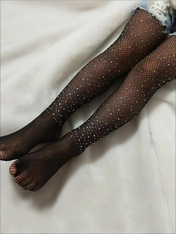 Kids Halloween Accessories | Fishnet Crystal Tights | Mia Belle Girls