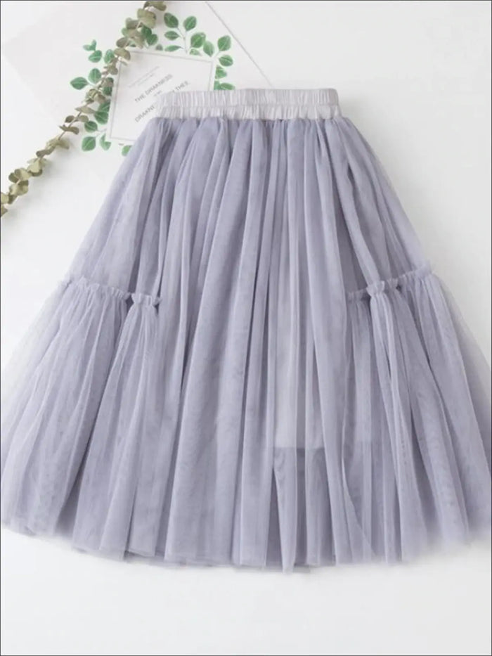 Girls Fall Elastic Waist Tutu Skirt - Grey / 4T/5Y - Girls Skirt