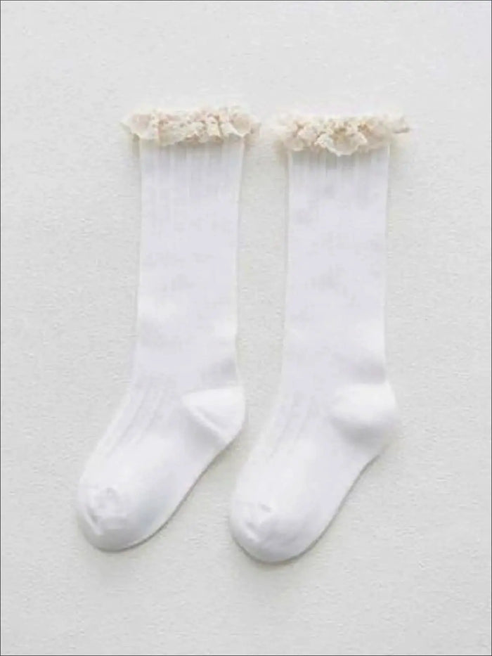 Girl Cable Knit Lace Trim Socks | Accessories - Mia Belle Girls